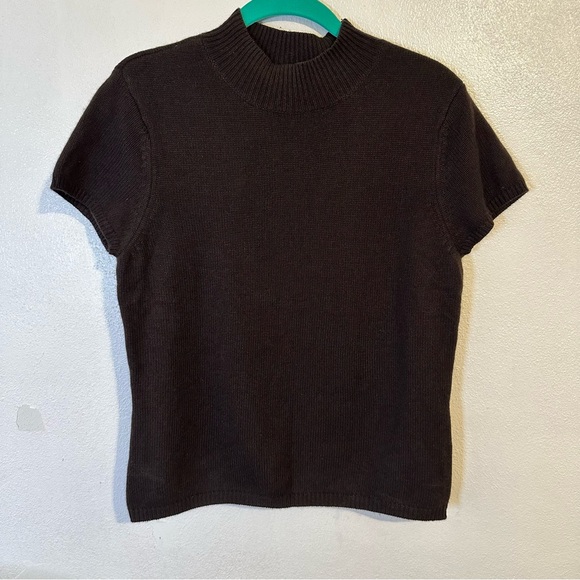 Vtg Talbots Dark Brown Cashmere Silk Blend Shirt-sleeved Sweater - Picture 1 of 11